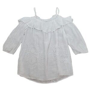 💎227 Simply Styled Cold Shoulder Embroidered Eyelet Cut Top